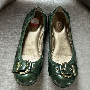 Dark Green Patent Flats with Gold Buckle